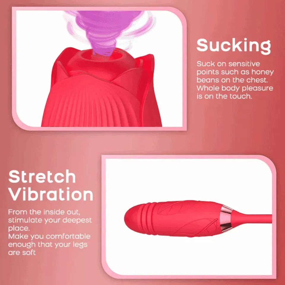 Rose Sucking Clit Vibrator Dildo Thrusting G-spot Massager Sex Toys for Women