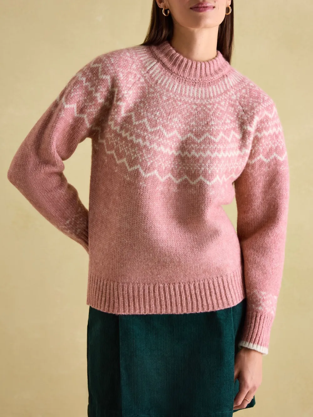 Charlotte Pink Crew Neck Fairisle Pattern Jumper