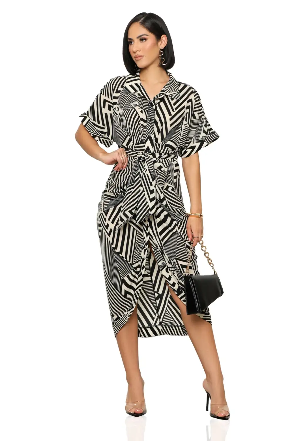 Get Ziggy Midi Dress (Black & White)