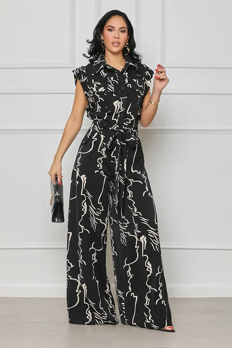 Lead The Way Button Up Jumpsuit (Black Multi)