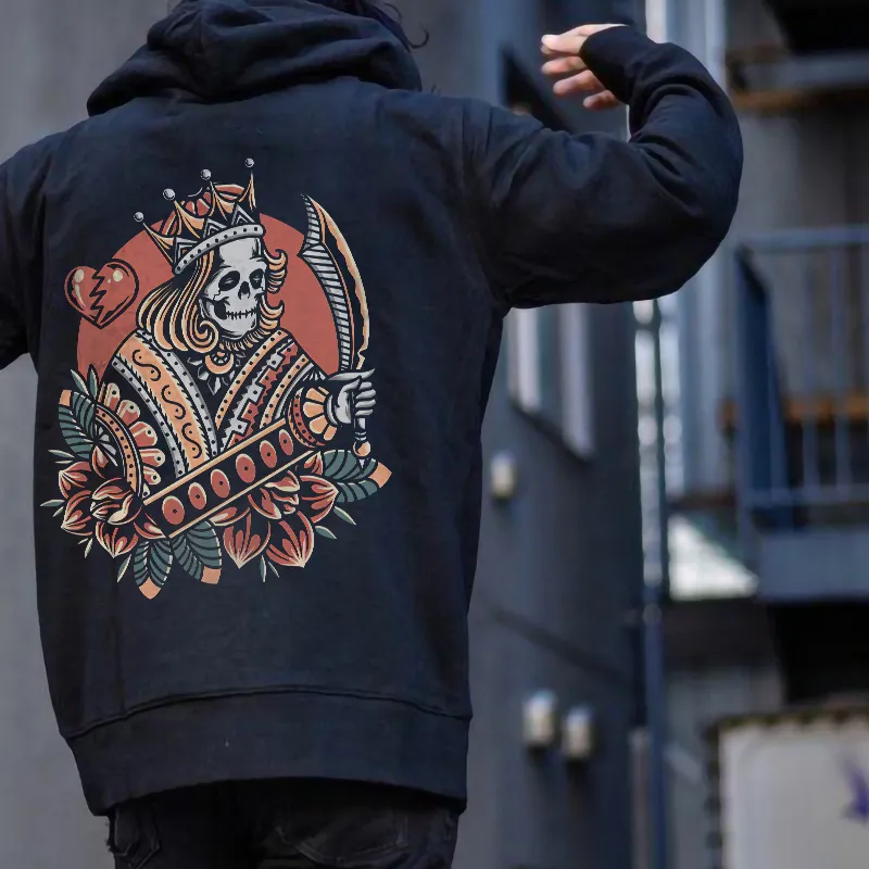 Skeleton King Print Streetwear Classic Men閳ユ獨 Hoodie