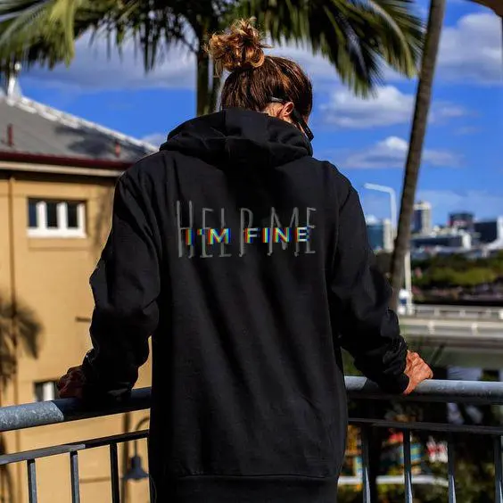 Help Me I'm Fine Print Fun Monogram Hoodie