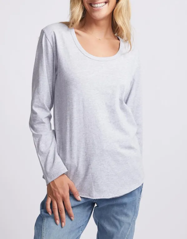 Original Round Neck Long Sleeve T-Shirt - Grey Marle