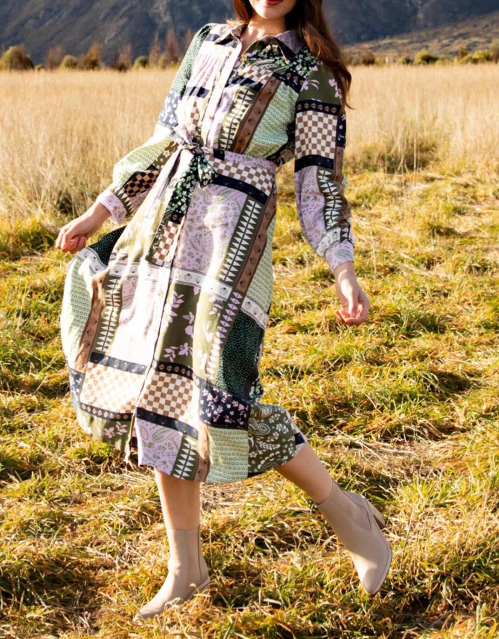 Vetiver Patchwork Dress - Patchwork Print