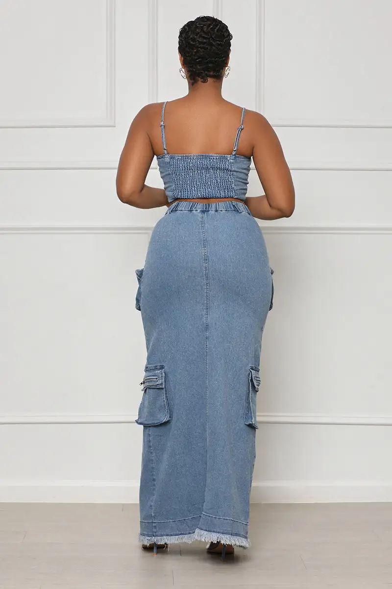Denim Oasis Cargo Skirt Set- FINAL SALE