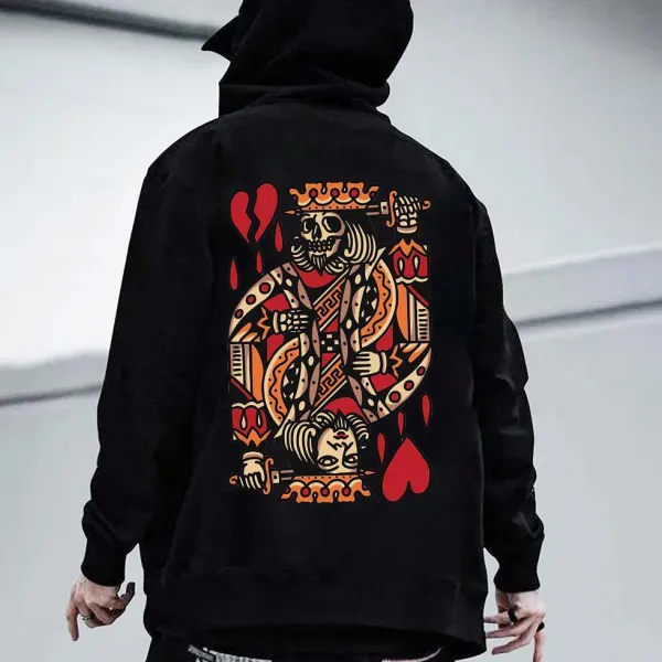 Poker King Skeleton Print Casual Streetwear White Hoodie