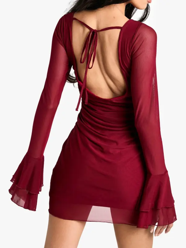 MESH FLARE SLEEVE MINI DRESS