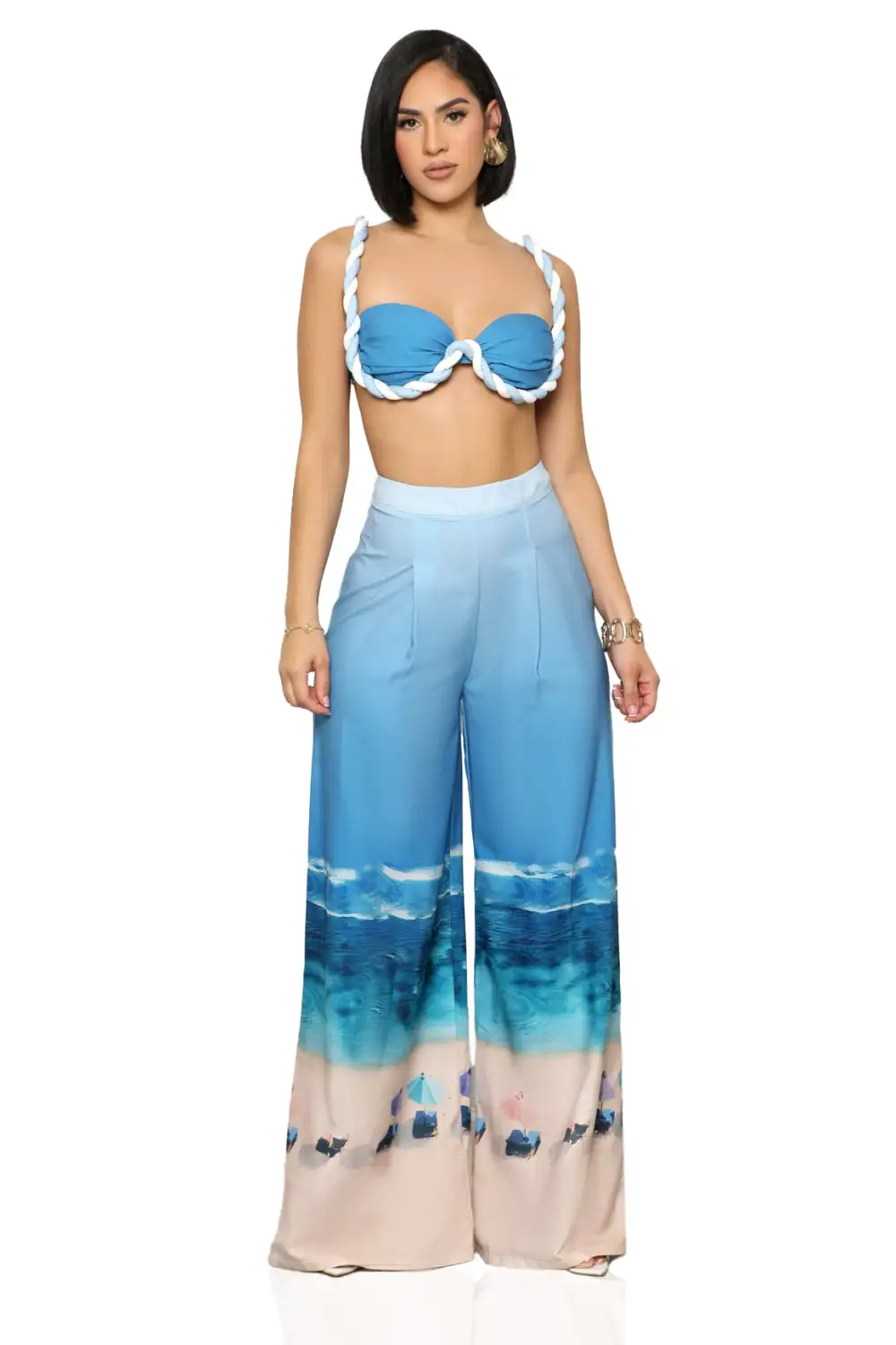 Slay-Cation Pants Set (Blue Multi)
