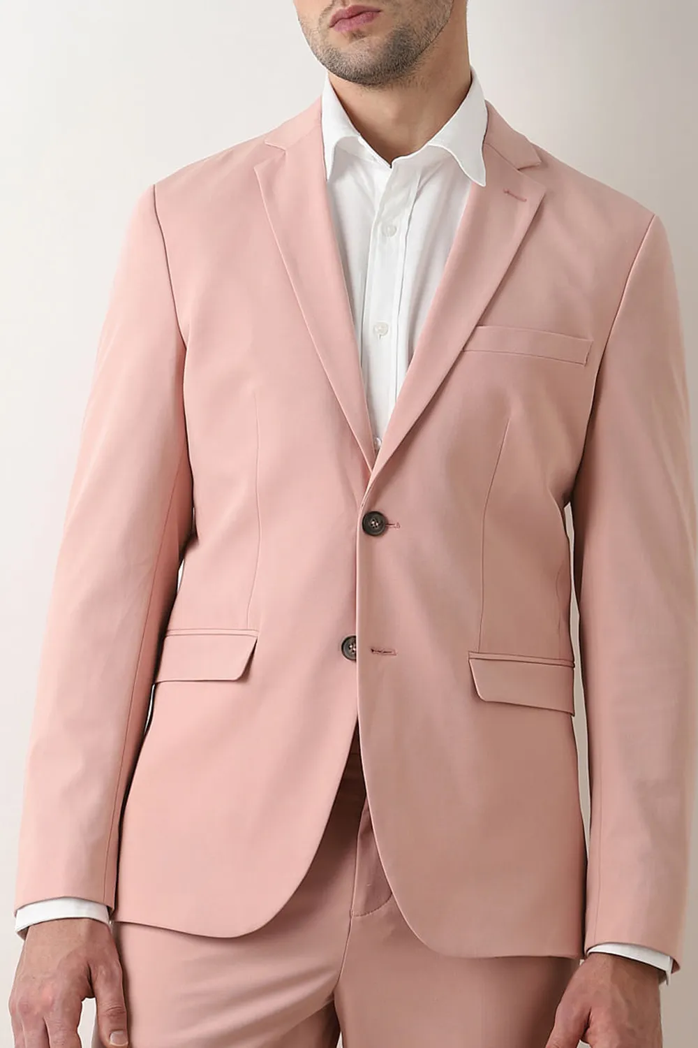 Pink Single Breasted Suit-Set Blazer