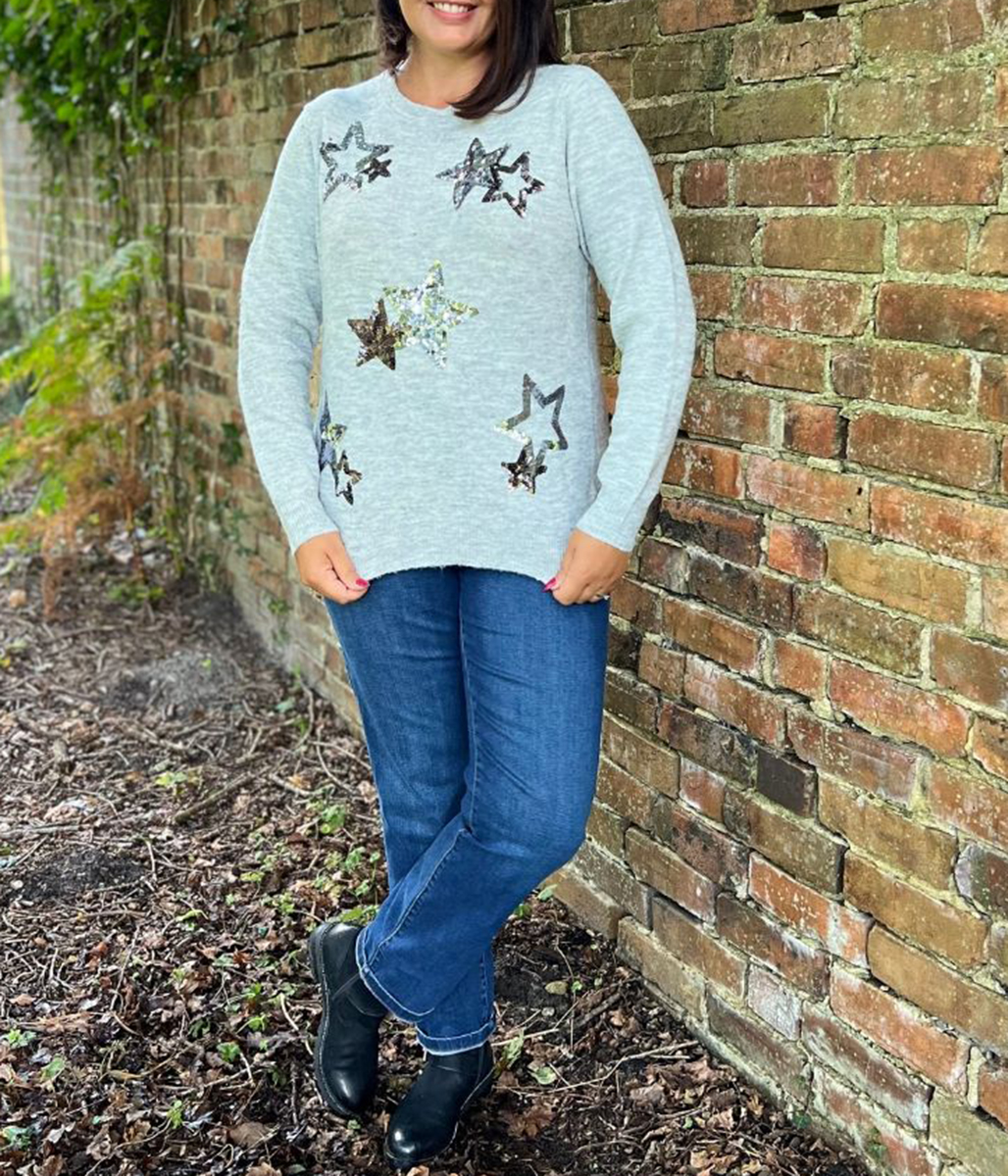 Grey Star Sparkle Sequin Jumper