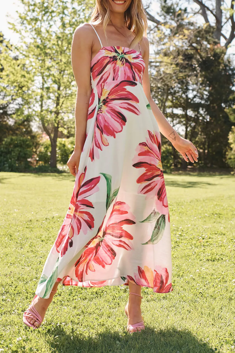 White Based Floral Print Slip Maxi Dress