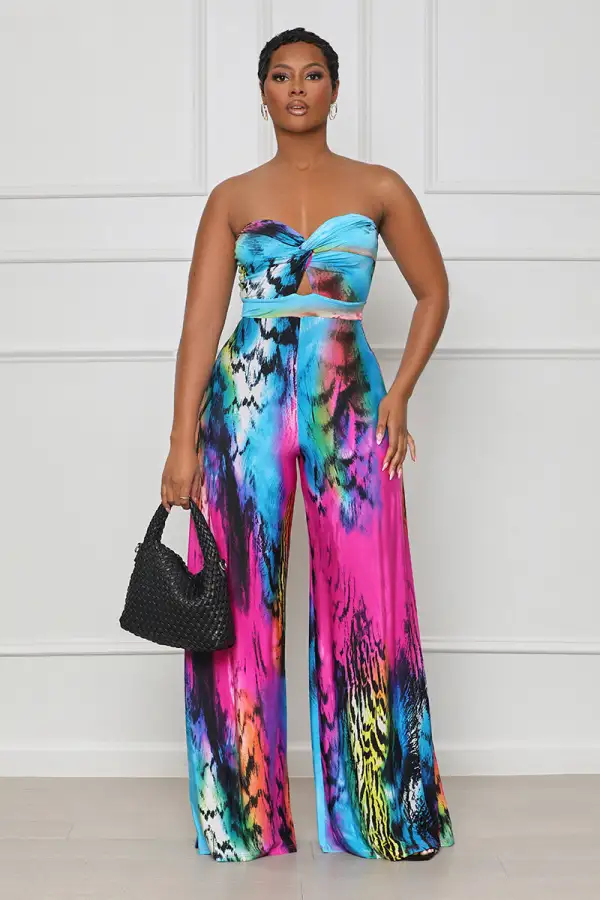 Bright & Bold Wide Leg Jumpsuit (Blue Multi)