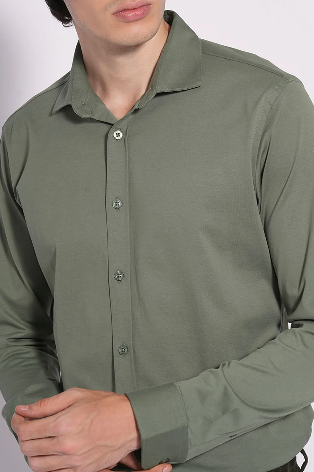 Green Cotton Knitted Shirt