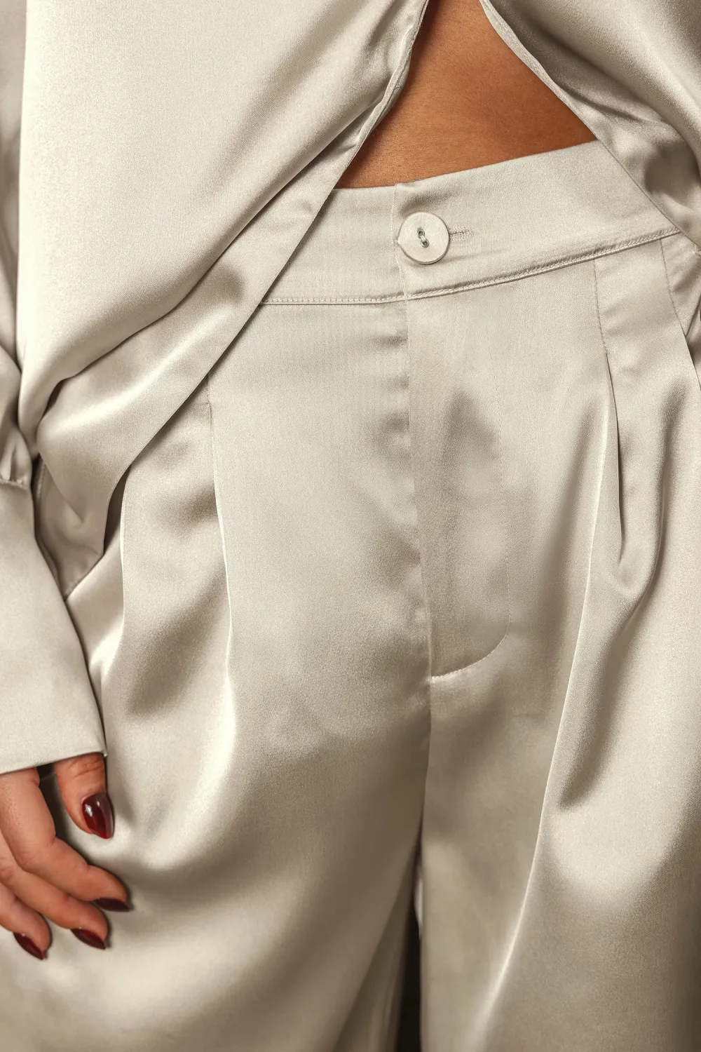 Champagne Satin Pleated Trousers