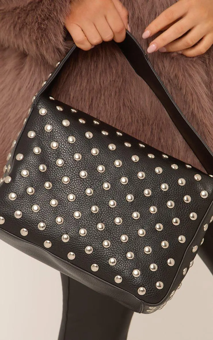 Noah Stud Detail Rectangle Shaped Grab Bag In Black Faux Leather