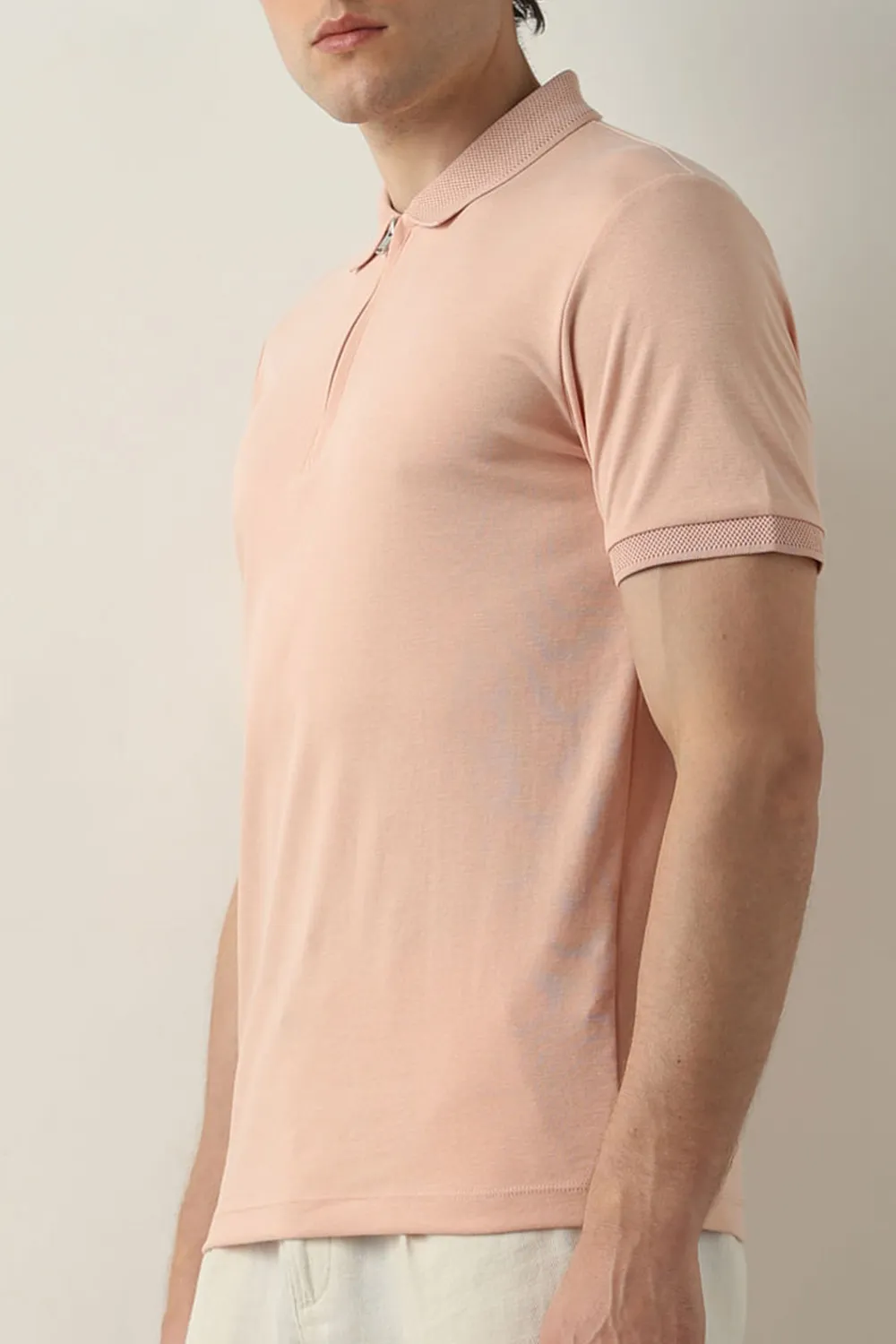 Pink Zip Detail Polo T-shirt