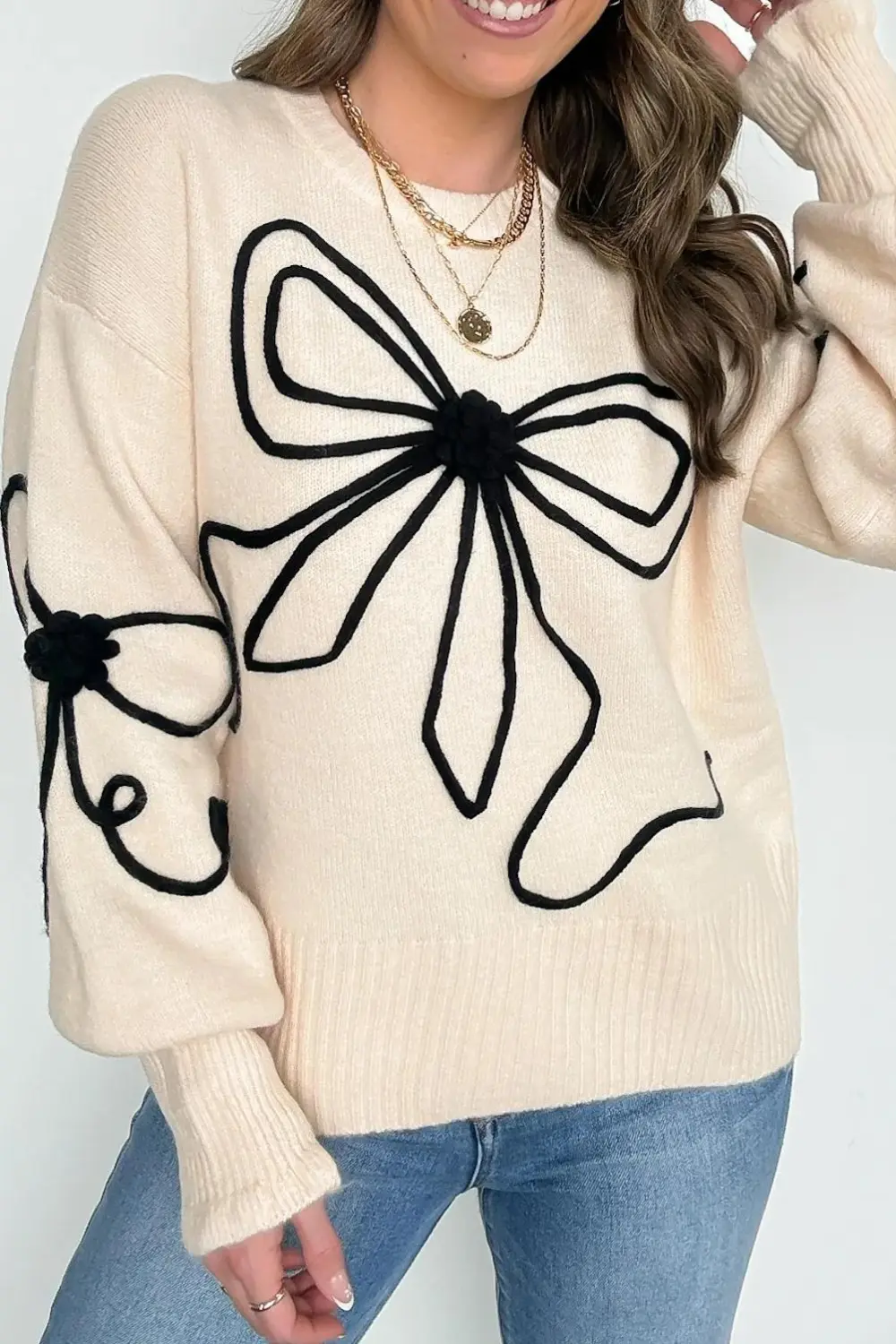 Favorite Option Bow Embroidered Sweater