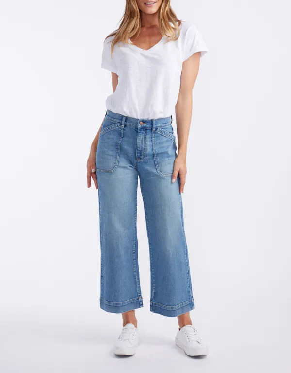 Catalina Cropped Wide Leg Jeans - Mid Wash