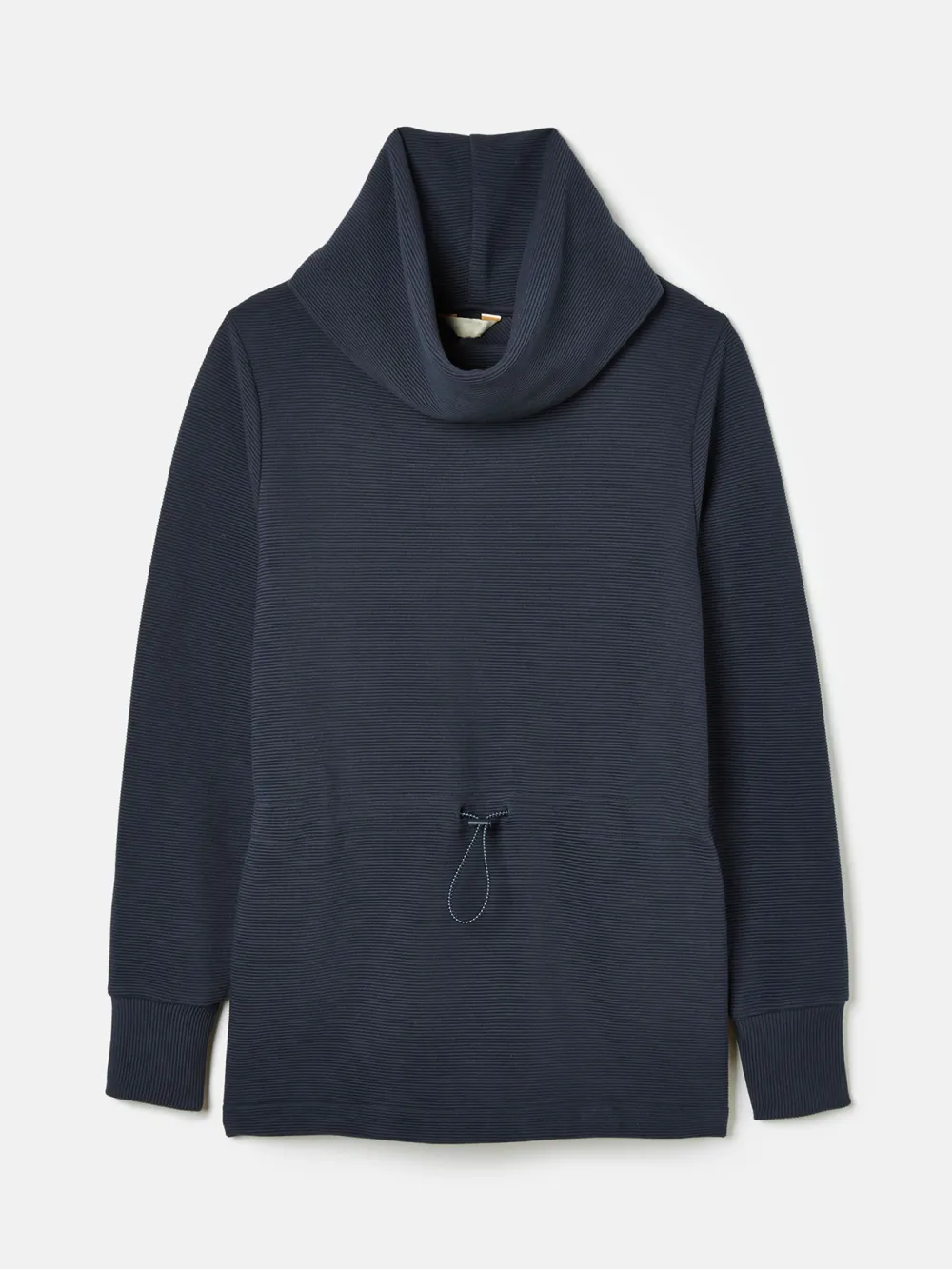 Adjustable Waist Willow Navy Cowl Neck Sweatshirt