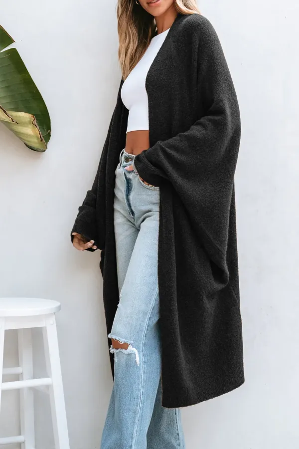 Black Open Front Dolman Sleeve Duster Cardigan