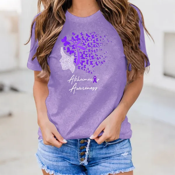 Women'S Alzheimer'S Awareness Round-Neck Short-Sleeved T-Shirt