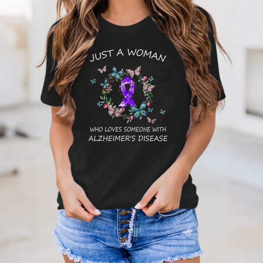 Women'S Just A Woman Who Loves Someone With Alzheimer'S Disease Round-Neck Short-Sleeved T-Shirt