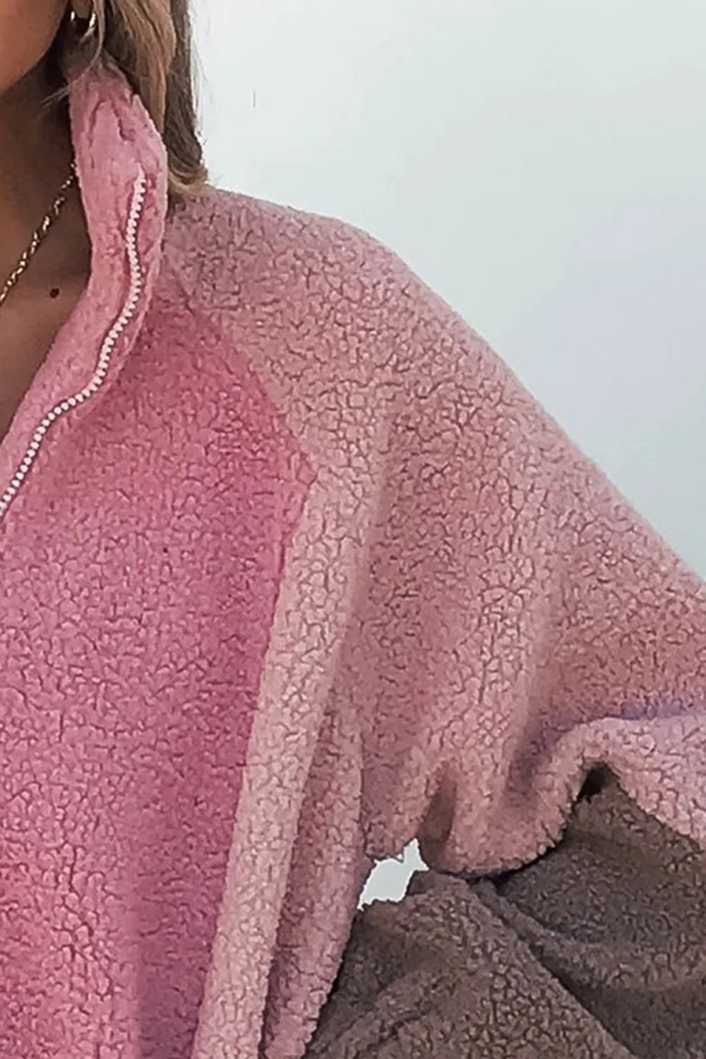 Pink Color Block Sherpa Jacket