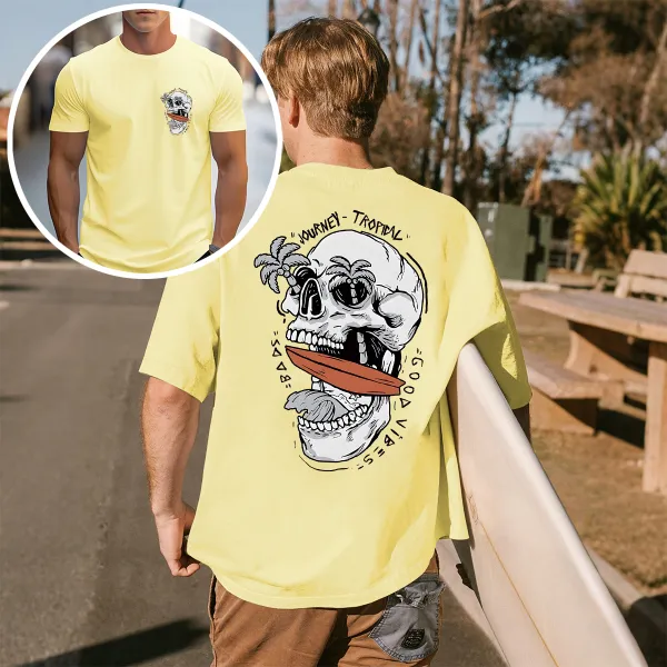 Men'S Letter & Skull Graphic Round Neck Short Sleeve Casual T-Shirt