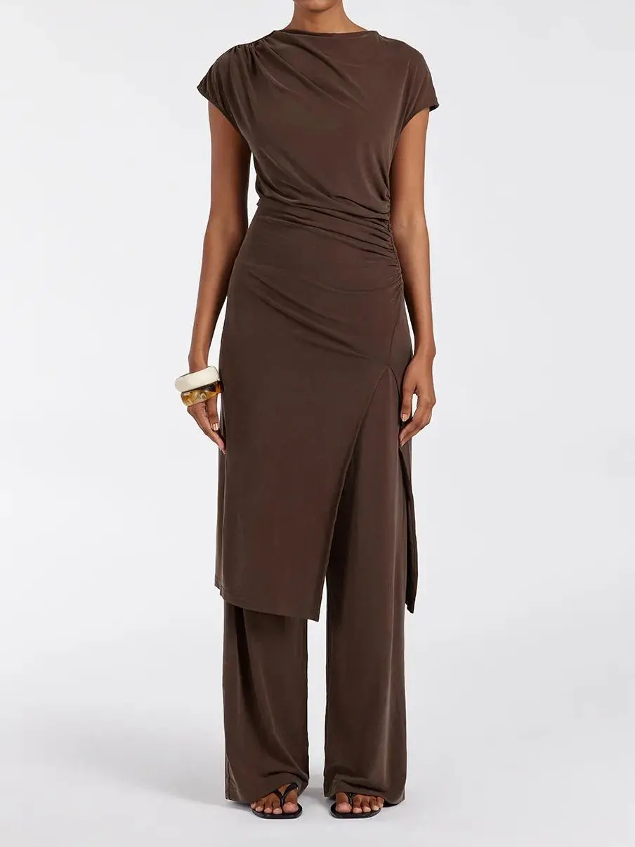 RIO BITTER CHOC DRAPED TUNIC TOP