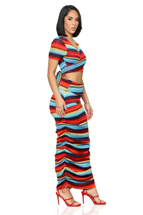 Color Stripe Crochet Skirt Set
