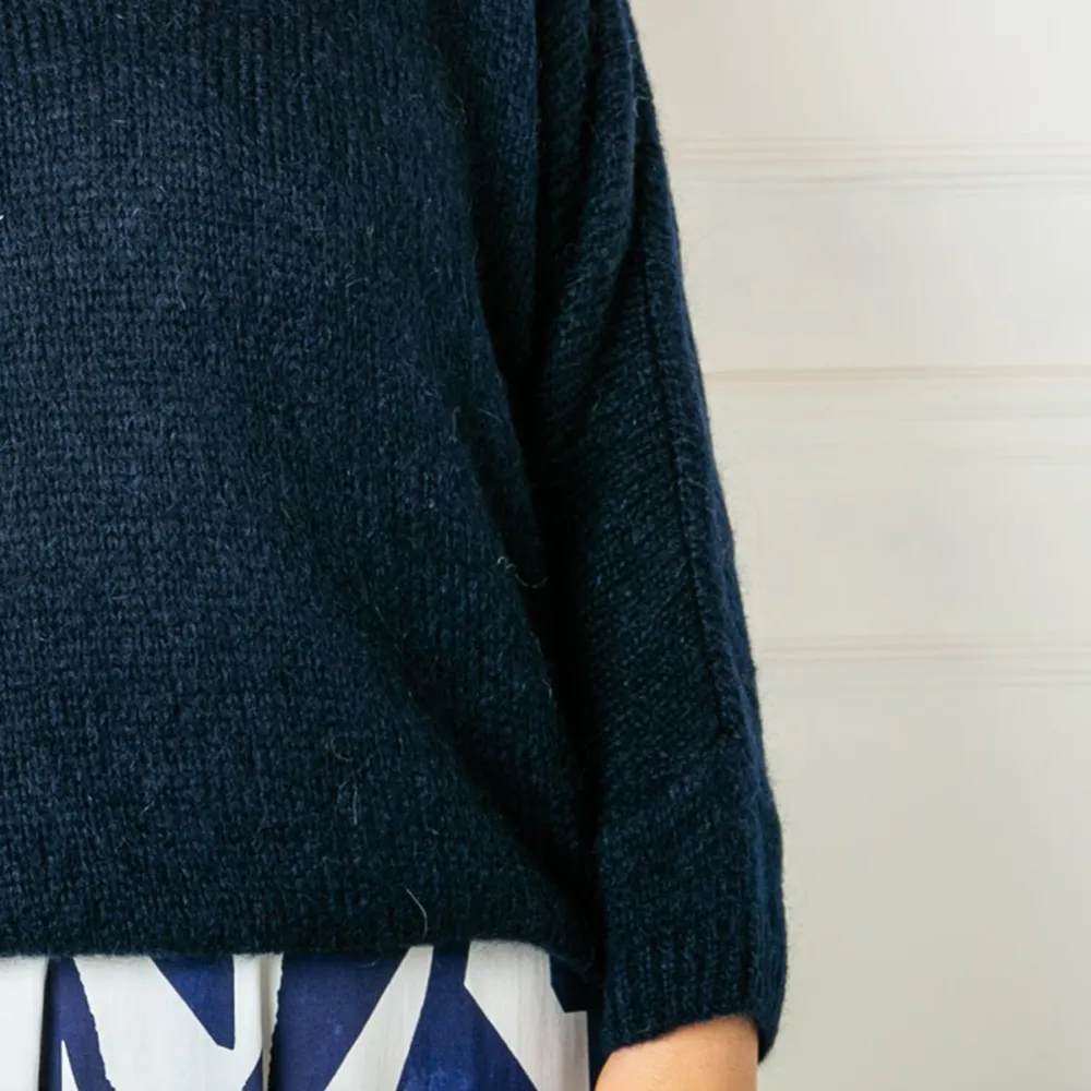 Navy Mohair V-Neck Jumper