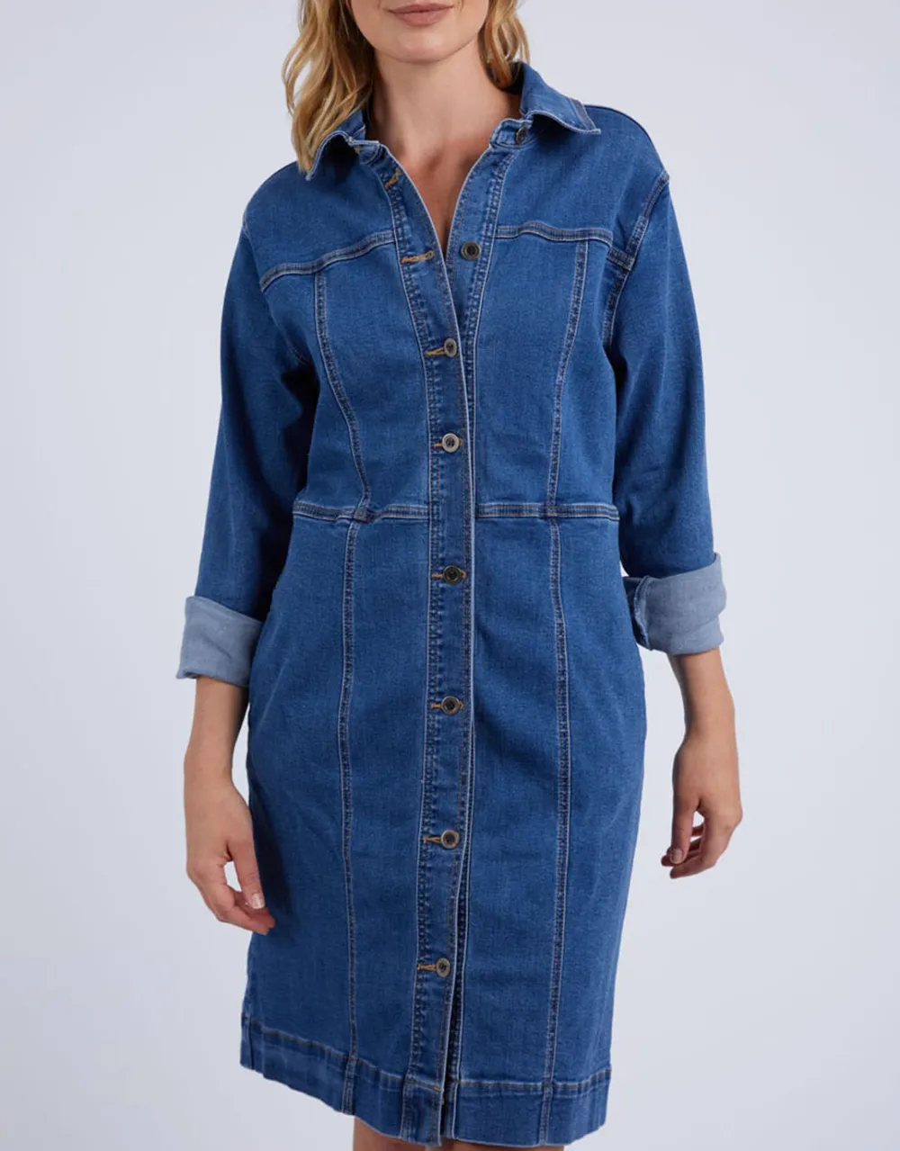 Gwen Long Sleeve Denim Dress - Mid Blue