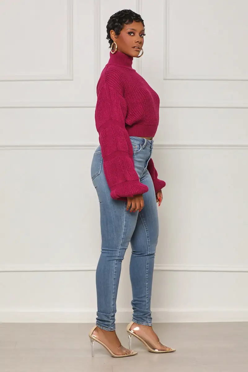 Burst Your Bubble Cropped Sweater (Fuchsia)- FINAL SALE