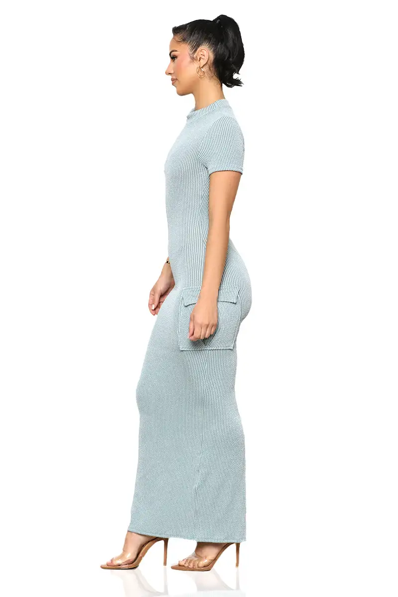 Casual Mock Neck Dress (Blue)-FINAL SALE