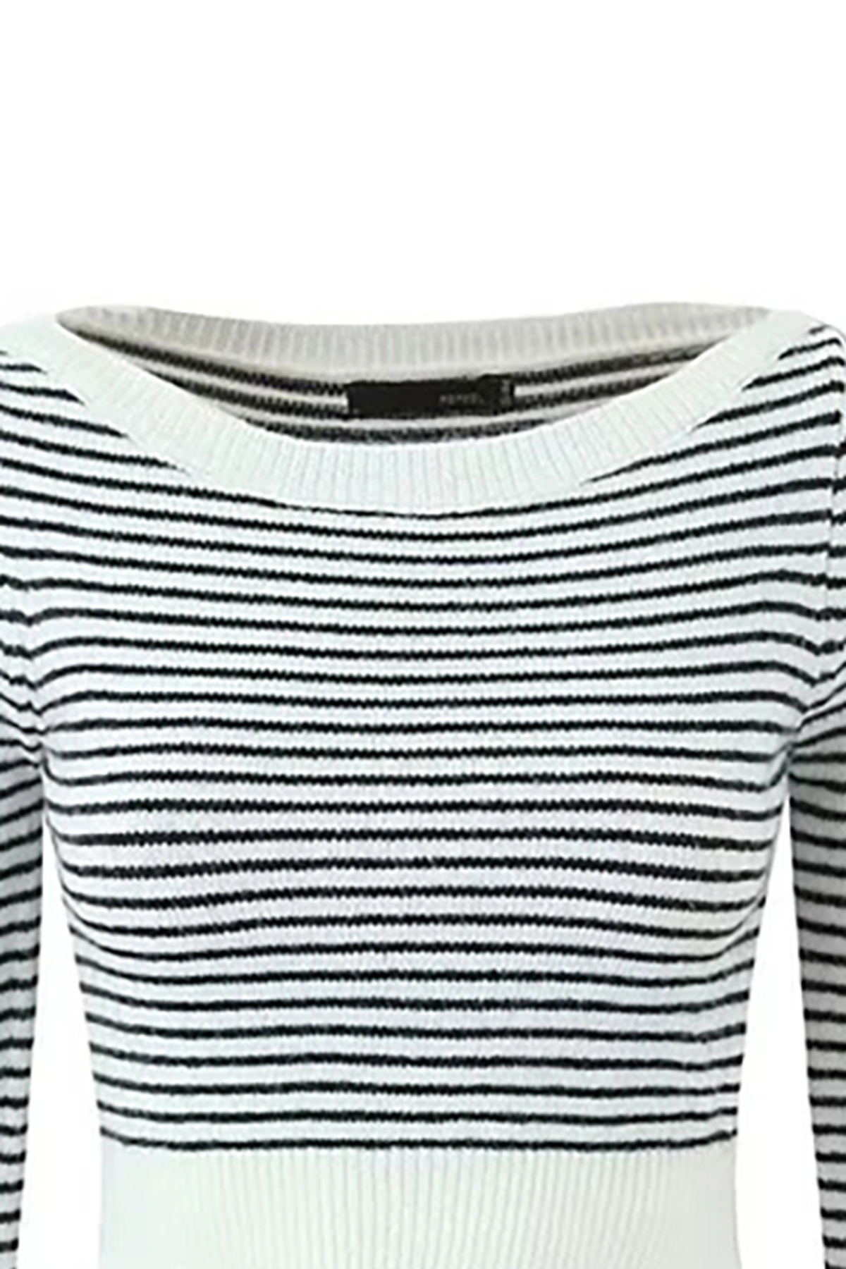 Preppy Boat Neck Contrast Black and White Striped Rib Knit Cropped Sweater