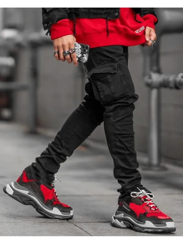 Pure Color Side Pocket Men's Jeans