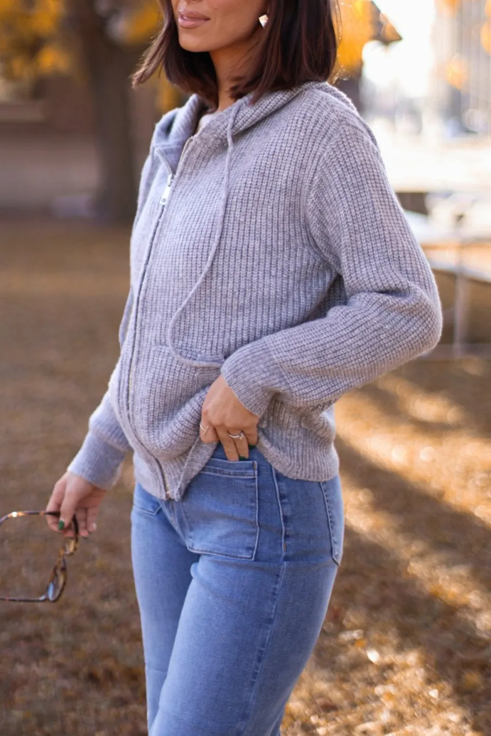 Chunky Heather Grey Zip Up Hooded Sweater