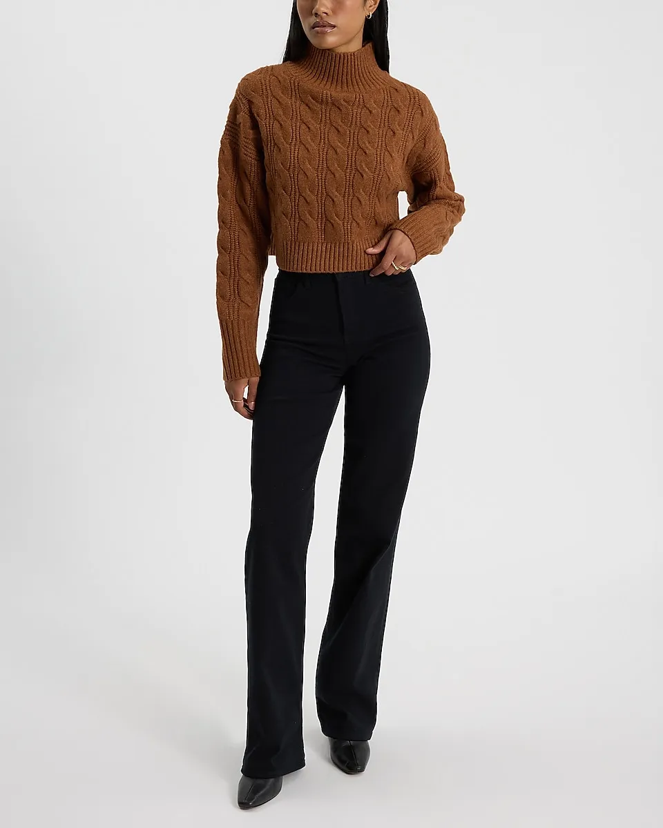 Cable Knit Mock Neck Cropped Sweater