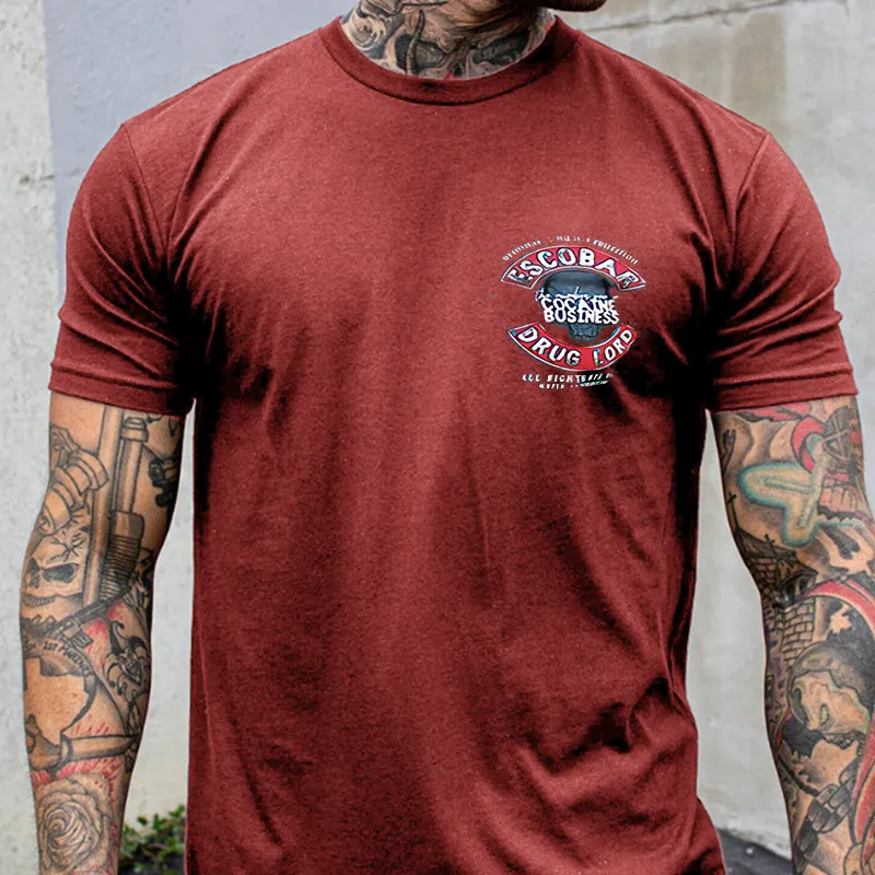 Escobar cocaine drug lord portrait printed fitness T-shirt