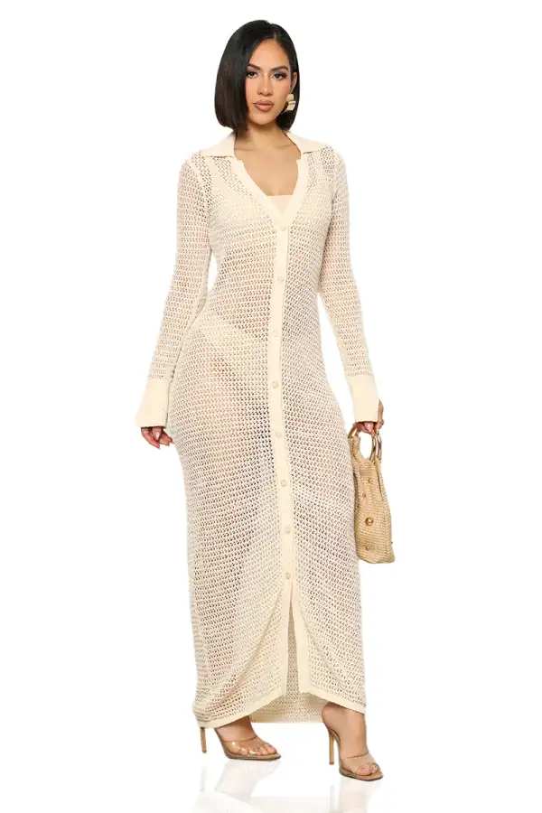 Take A Splash Knit Maxi Dress (Cream)-FINAL SALE