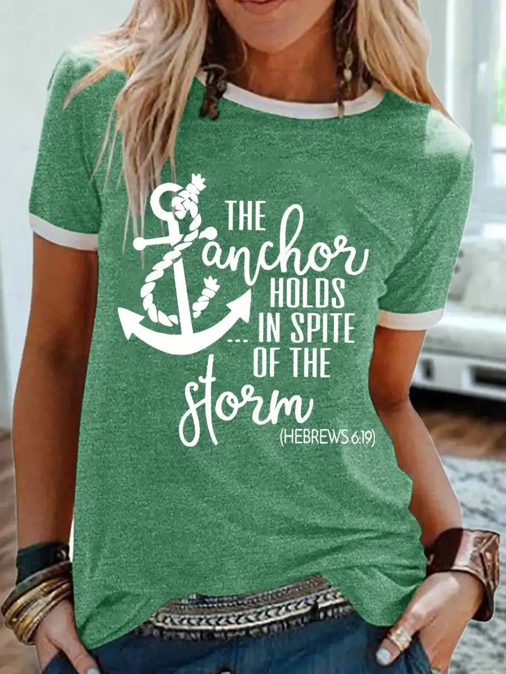 The Anchor Holds In Spite Of The Storm Crew Neck Tee