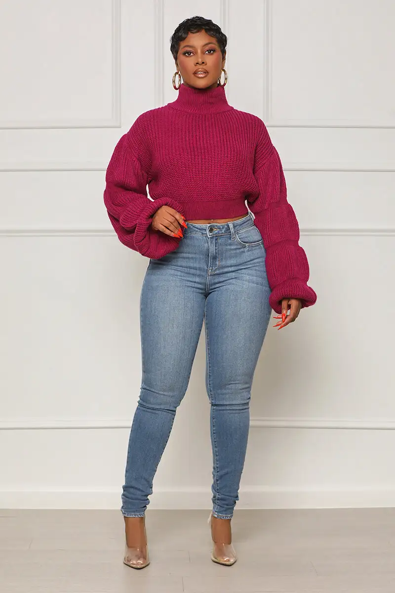 Burst Your Bubble Cropped Sweater (Fuchsia)- FINAL SALE