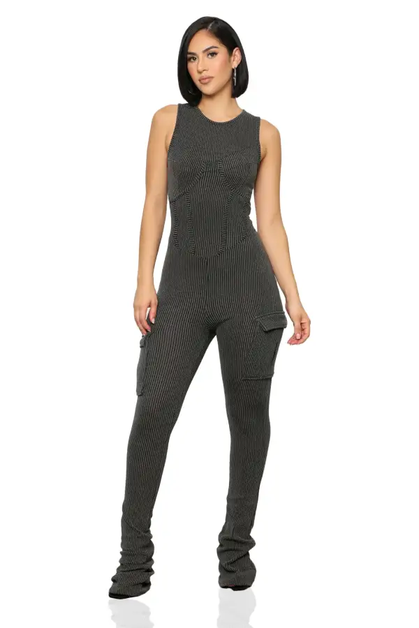 On The Go Ribbed Jumpsuit (Black)-FINAL SALE