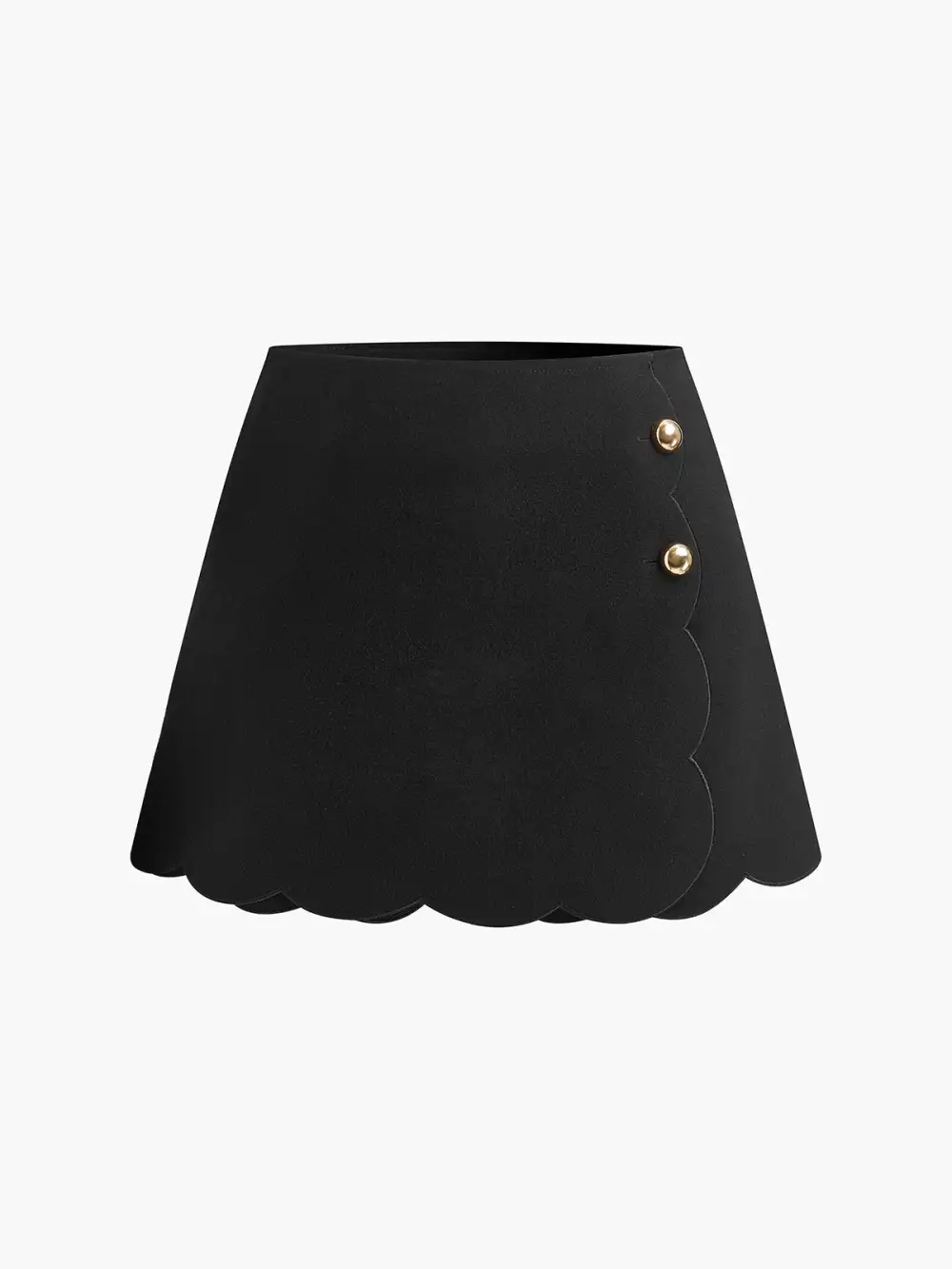 Scalloped Hem Skort With Metal Button