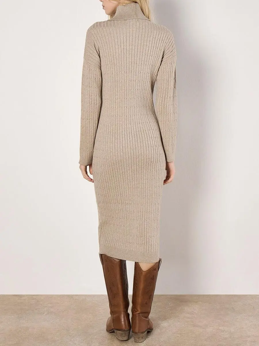 Roll Neck Kntted Midi Dress