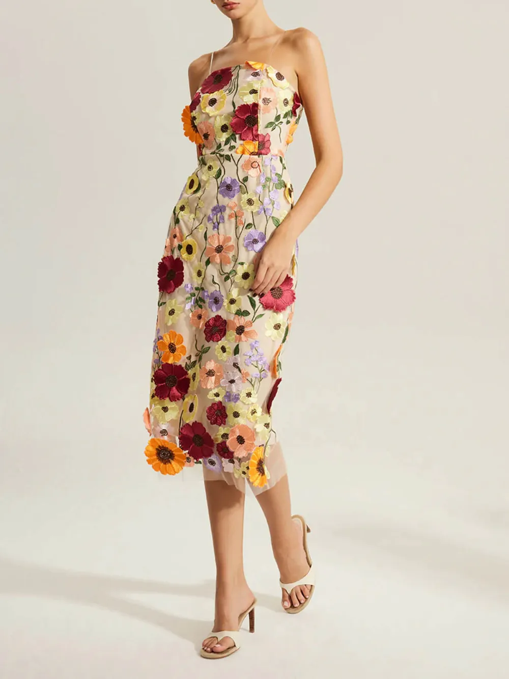 Flower Patched Cami Dress