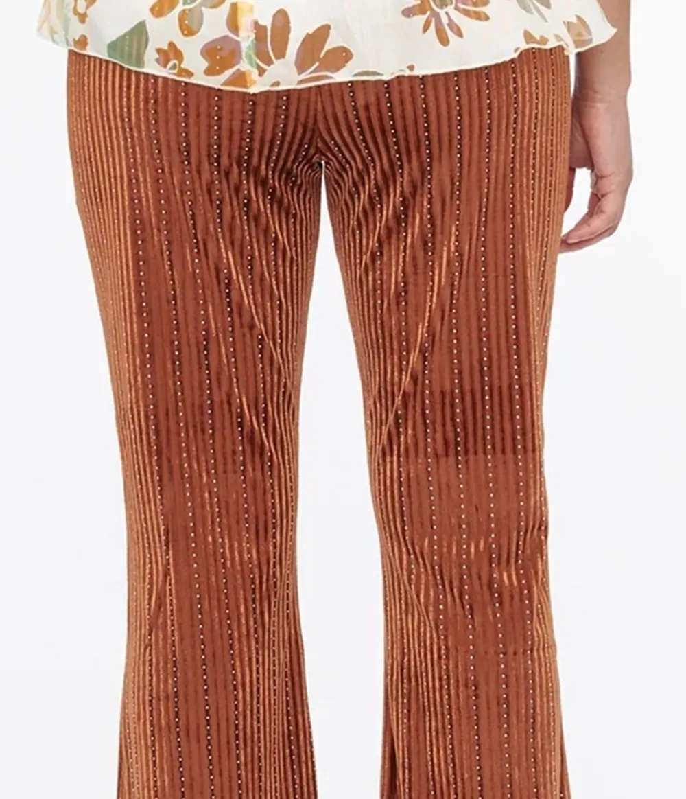 1970s Rust Rhinestone Velvet Flared Pants