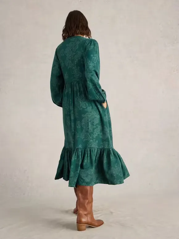 Phoebe Midi Dress In Teal Print