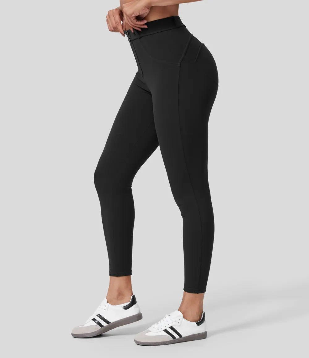 Eco High Waisted Button Ruched Yoga 7/8 Leggings