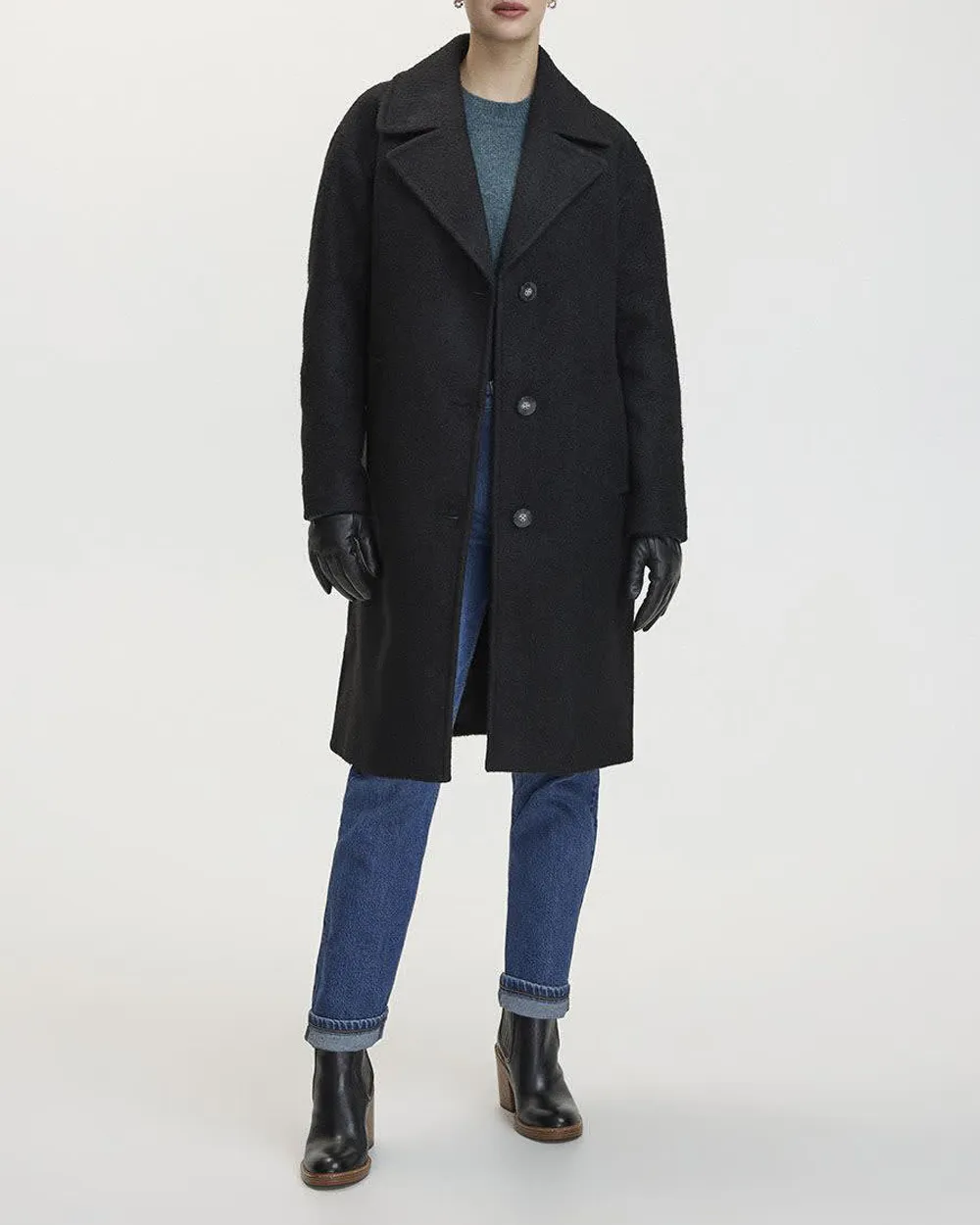 Oversized Boucle Coat with Three-Button Closure